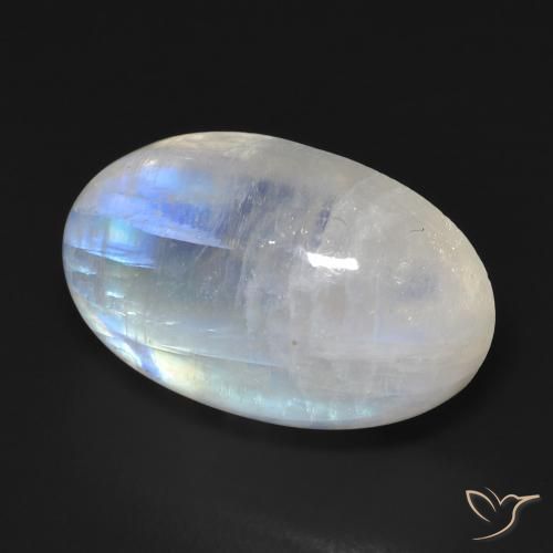 Piedra lunar arcoíris Blanco azulado natural de 14.73 ct, Ovalada, Transparente