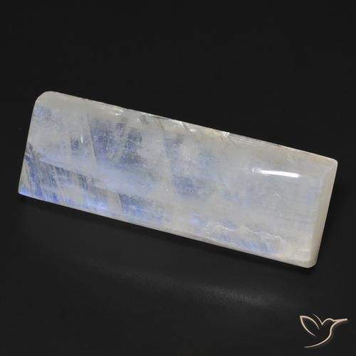 Piedra lunar arcoíris Blanco azulado natural de 28.52 ct, Corte Baguette, Transparente