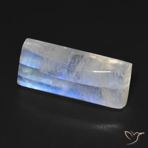 Piedra lunar arcoíris Blanco azulado natural de 14.85 ct, Corte Baguette, Transparente