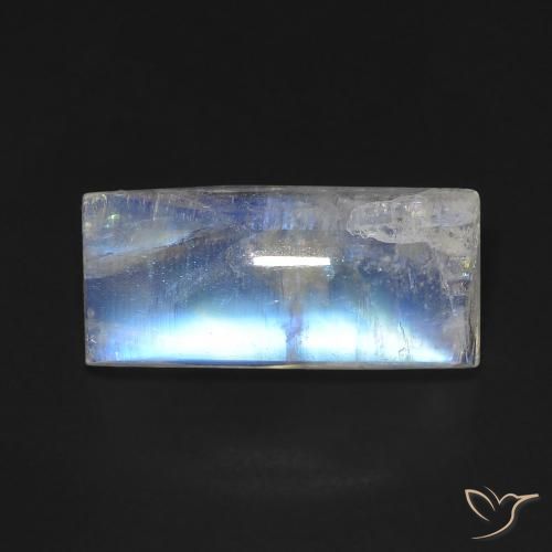 5.90ct Natural Blanco azulado Piedra lunar arcoíris, Corte Baguette, Transparente