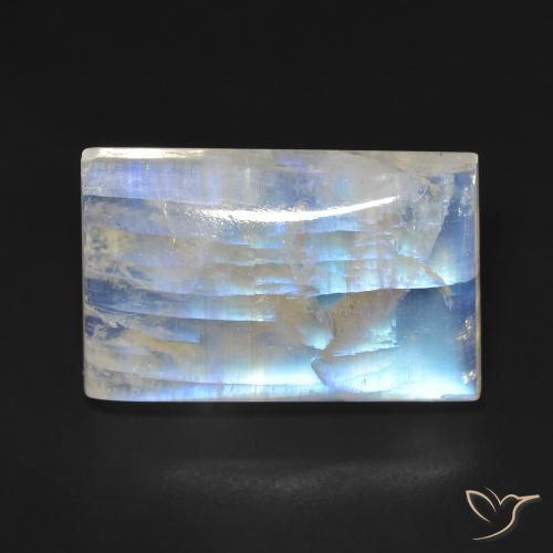 17.69ct Natural Blanco azulado Piedra lunar arcoíris, Corte Baguette, Transparente