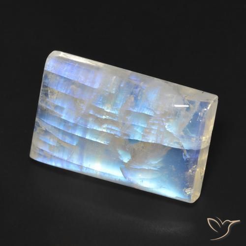 Piedra lunar arcoíris Blanco azulado natural de 17.69 ct, Corte Baguette, Transparente
