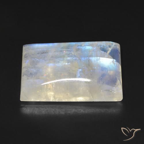 Piedra lunar arcoíris Blanco azulado natural de 17.69 ct, Corte Baguette, Transparente