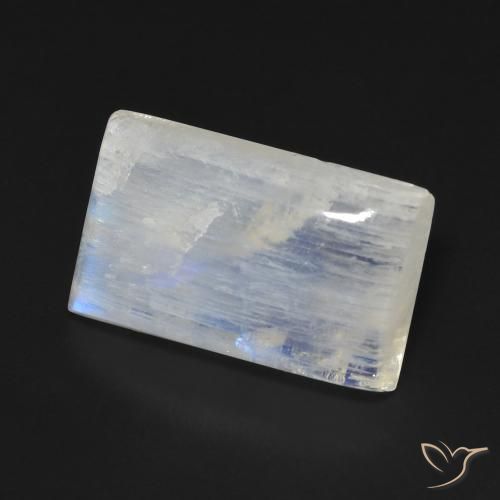 Piedra lunar arcoíris Blanco azulado natural de 10.02 ct, Corte Baguette, Transparente