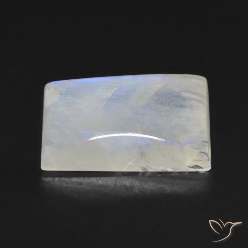 Piedra lunar arcoíris Blanco azulado natural de 10.02 ct, Corte Baguette, Transparente