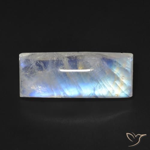 11.09ct Natural Blanco azulado Piedra lunar arcoíris, Corte Baguette, Transparente