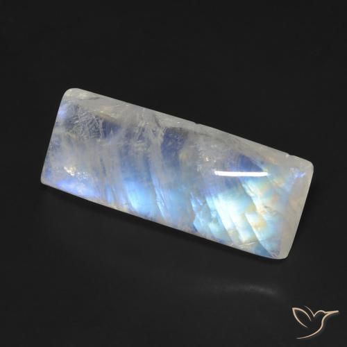 Piedra lunar arcoíris Blanco azulado natural de 11.09 ct, Corte Baguette, Transparente