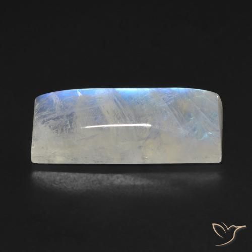 Piedra lunar arcoíris Blanco azulado natural de 11.09 ct, Corte Baguette, Transparente