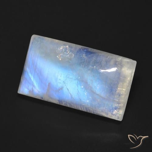 Piedra lunar arcoíris Blanco azulado natural de 11.68 ct, Corte Baguette, Transparente