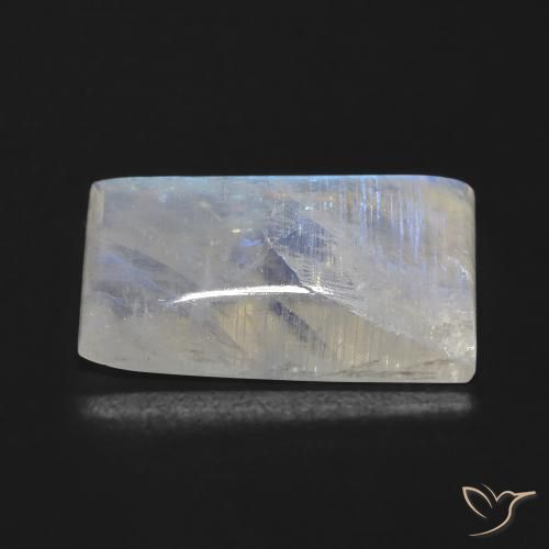 Piedra lunar arcoíris Blanco azulado natural de 11.68 ct, Corte Baguette, Transparente