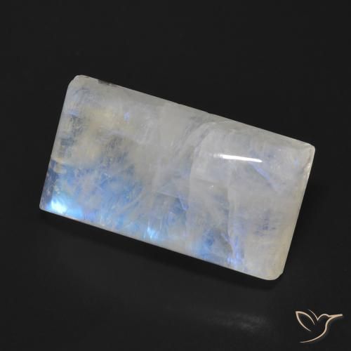 Piedra lunar arcoíris Blanco azulado natural de 15.37 ct, Corte Baguette, Transparente