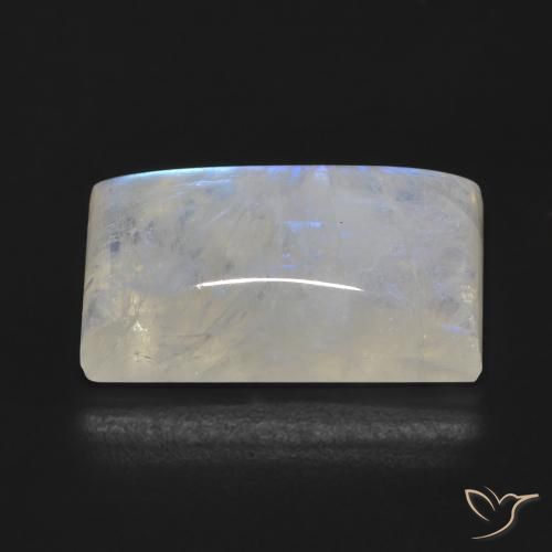 Piedra lunar arcoíris Blanco azulado natural de 15.37 ct, Corte Baguette, Transparente