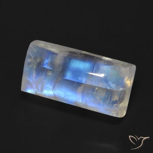 Piedra lunar arcoíris Blanco azulado natural de 7.06 ct, Corte Baguette, Transparente