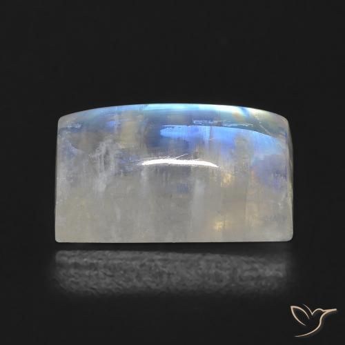 Piedra lunar arcoíris Blanco azulado natural de 7.06 ct, Corte Baguette, Transparente
