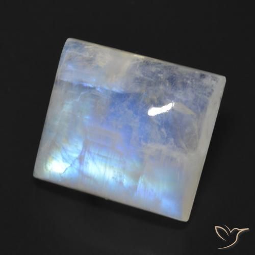 Piedra lunar arcoíris Blanco azulado natural de 13.64 ct, Corte Baguette, Transparente