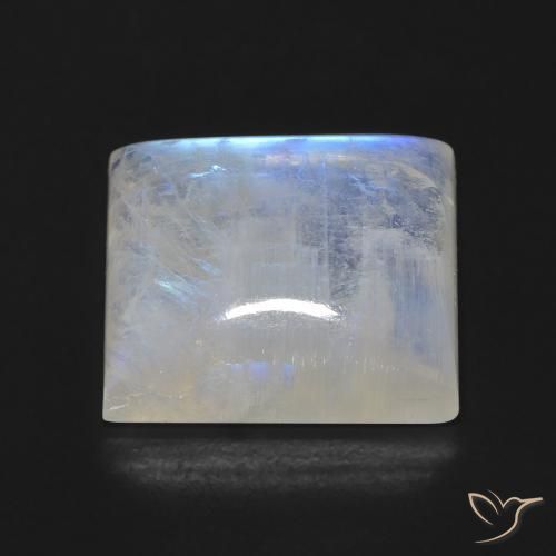 Piedra lunar arcoíris Blanco azulado natural de 13.64 ct, Corte Baguette, Transparente