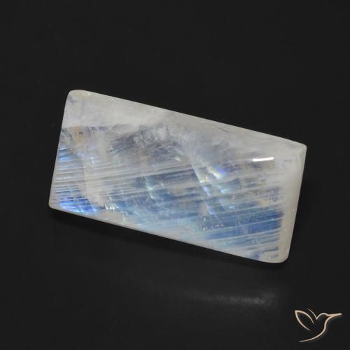 Piedra lunar arcoíris Blanco azulado natural de 9.27 ct, Corte Baguette, Transparente