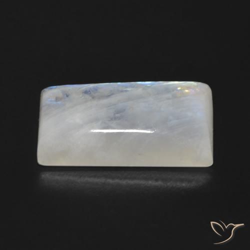 Piedra lunar arcoíris Blanco azulado natural de 9.27 ct, Corte Baguette, Transparente