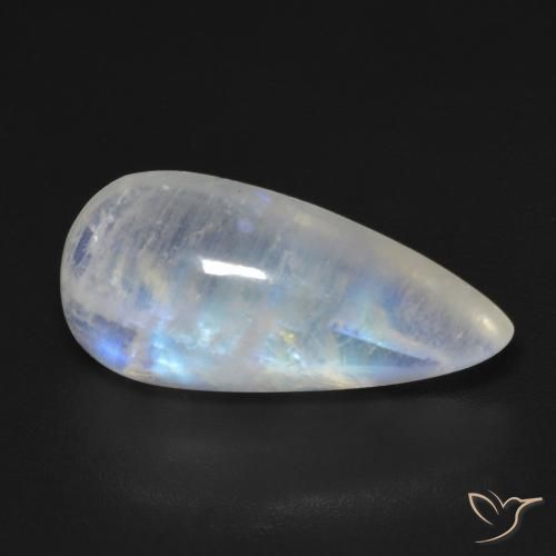 Piedra lunar arcoíris Blanco azulado natural de 8.48 ct, En forma de pera, Transparente