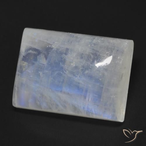 Piedra lunar arcoíris Blanco azulado natural de 13.18 ct, Corte Baguette, Transparente