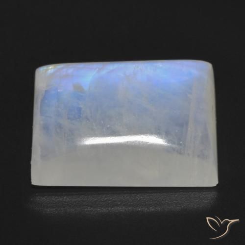 Piedra lunar arcoíris Blanco azulado natural de 13.18 ct, Corte Baguette, Transparente