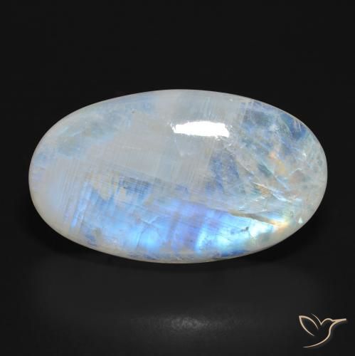 37.92ct Natural Blanco azulado Piedra lunar arcoíris, Ovalada, Translúcido