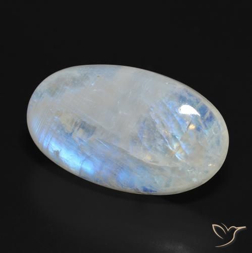 Piedra lunar arcoíris Blanco azulado natural de 37.92 ct, Ovalada, Translúcido