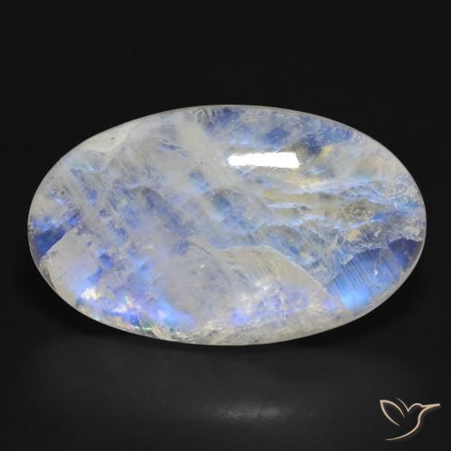 46.21ct Natural Blanco azulado Piedra lunar arcoíris, Ovalada, Translúcido