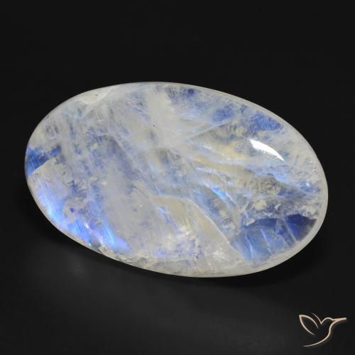 Piedra lunar arcoíris Blanco azulado natural de 46.21 ct, Ovalada, Translúcido