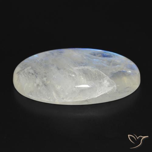 Piedra lunar arcoíris Blanco azulado natural de 46.21 ct, Ovalada, Translúcido
