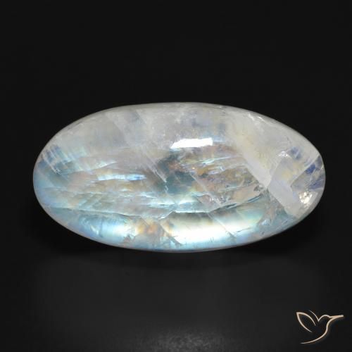 26.98ct Natural Blanco azulado Piedra lunar arcoíris, Ovalada, Translúcido