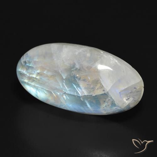 Piedra lunar arcoíris Blanco azulado natural de 26.98 ct, Ovalada, Translúcido