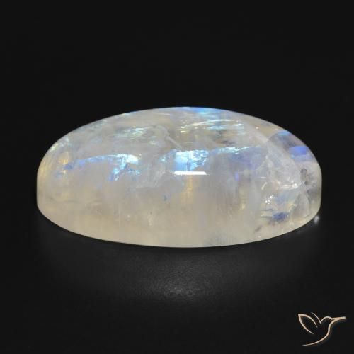 Piedra lunar arcoíris Blanco azulado natural de 26.98 ct, Ovalada, Translúcido