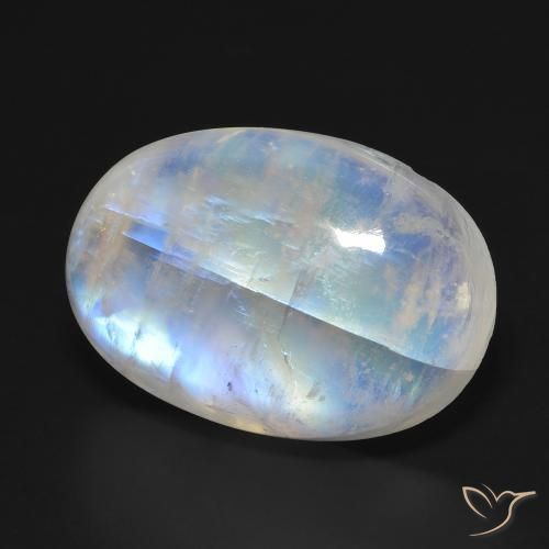 Piedra lunar arcoíris Blanco azulado natural de 33.97 ct, Ovalada, Translúcido