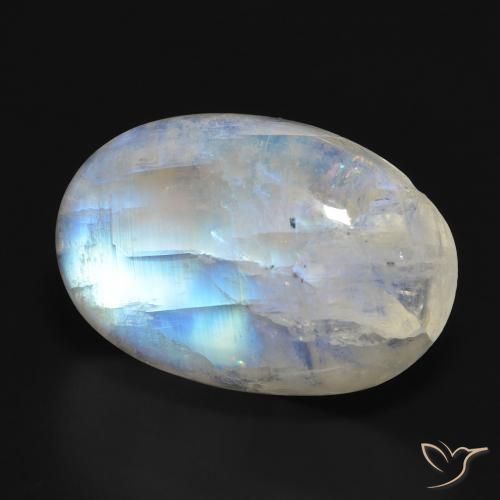 Piedra lunar arcoíris Blanco azulado natural de 19.90 ct, Ovalada, Translúcido