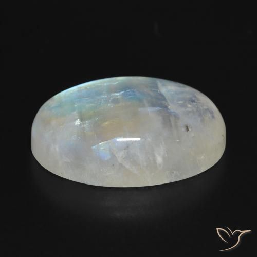 Piedra lunar arcoíris Blanco azulado natural de 19.81 ct, Ovalada, Translúcido