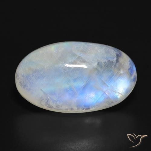 16.92ct Natural Blanco azulado Piedra lunar arcoíris, Ovalada, Translúcido