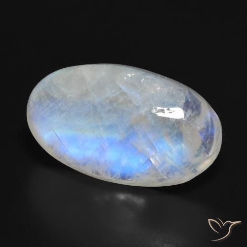 Piedra lunar arcoíris Blanco azulado natural de 16.92 ct, Ovalada, Translúcido
