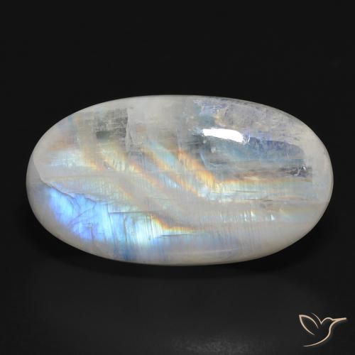 32.92ct Natural Blanco azulado Piedra lunar arcoíris, Ovalada, Translúcido