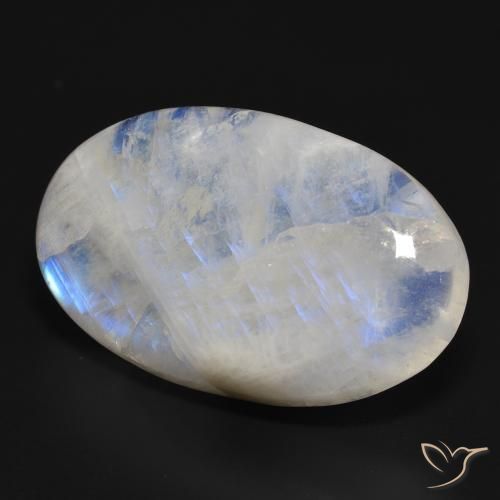 Piedra lunar arcoíris Blanco azulado natural de 46.73 ct, Ovalada, Translúcido