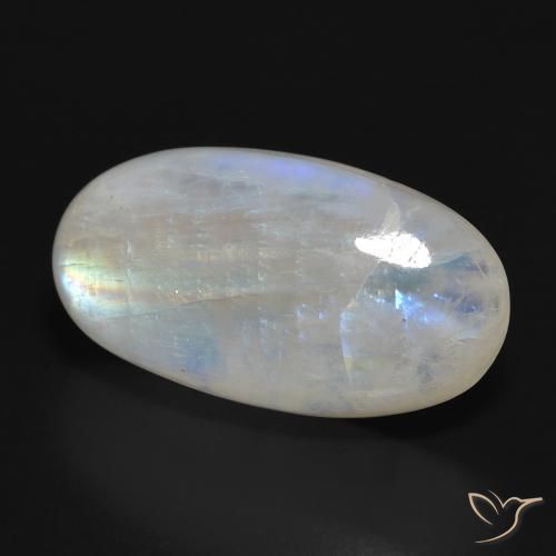 Piedra lunar arcoíris Blanco azulado natural de 19.45 ct, Ovalada, Translúcido