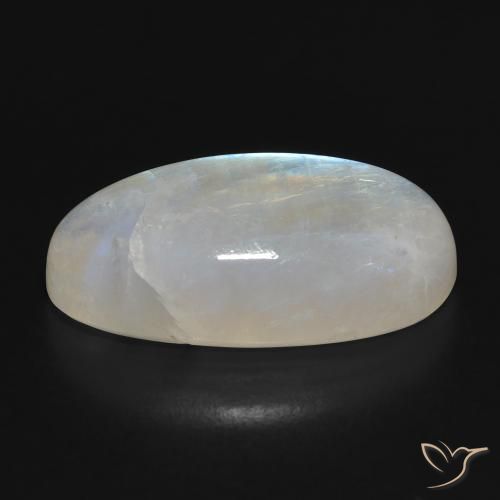 Piedra lunar arcoíris Blanco azulado natural de 19.45 ct, Ovalada, Translúcido