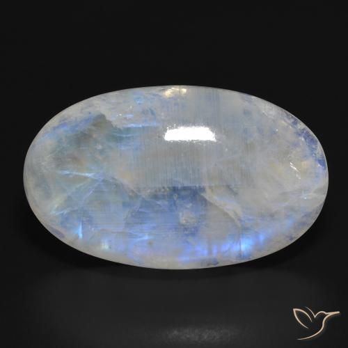 33.87ct Natural Blanco azulado Piedra lunar arcoíris, Ovalada, Translúcido