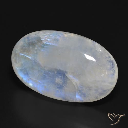 Piedra lunar arcoíris Blanco azulado natural de 33.87 ct, Ovalada, Translúcido