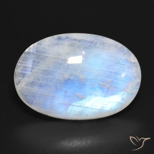 16.62ct Natural Blanco azulado Piedra lunar arcoíris, Ovalada, Translúcido