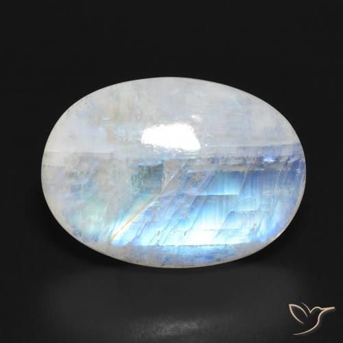 13.54ct Natural Blanco azulado Piedra lunar arcoíris, Ovalada, Translúcido
