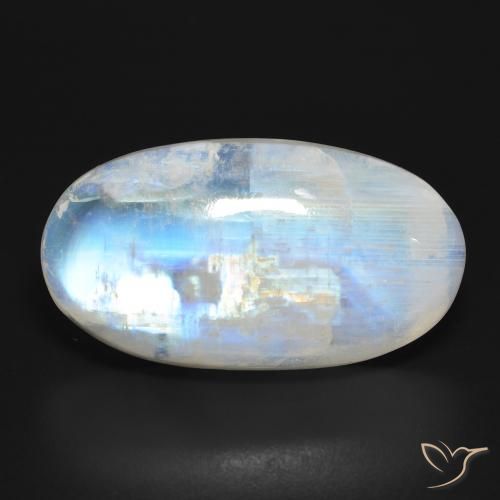 26.86ct Natural Blanco azulado Piedra lunar arcoíris, Ovalada, Translúcido