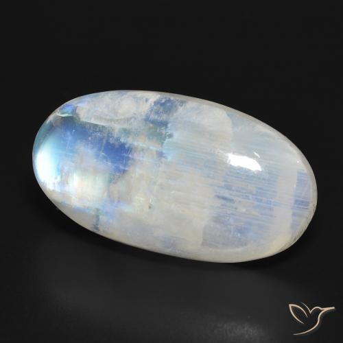 Piedra lunar arcoíris Blanco azulado natural de 26.86 ct, Ovalada, Translúcido