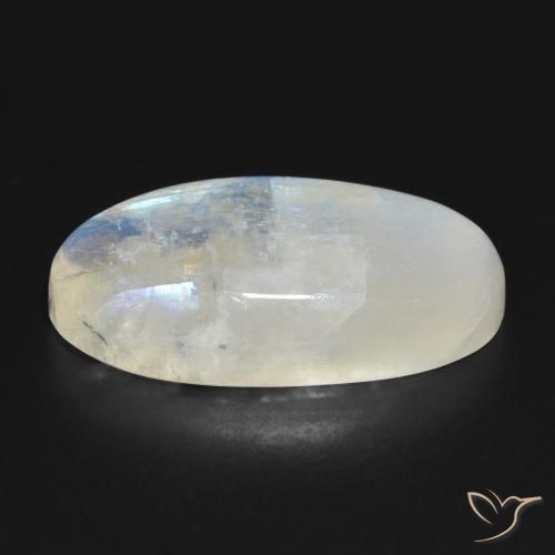 Piedra lunar arcoíris Blanco azulado natural de 26.86 ct, Ovalada, Translúcido
