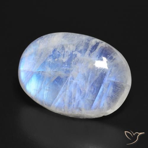 Piedra lunar arcoíris Blanco azulado natural de 23.16 ct, Ovalada, Translúcido